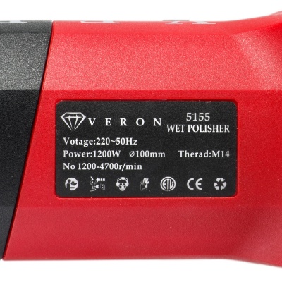 Угловая Шлифовальная Машина с подачей воды VERON, 100мм, 1200W, 1200-4700 об/мин Угловая Шлифовальная Машина с подачей воды VERON, 100мм, 1200W, 1200-4700 об/мин